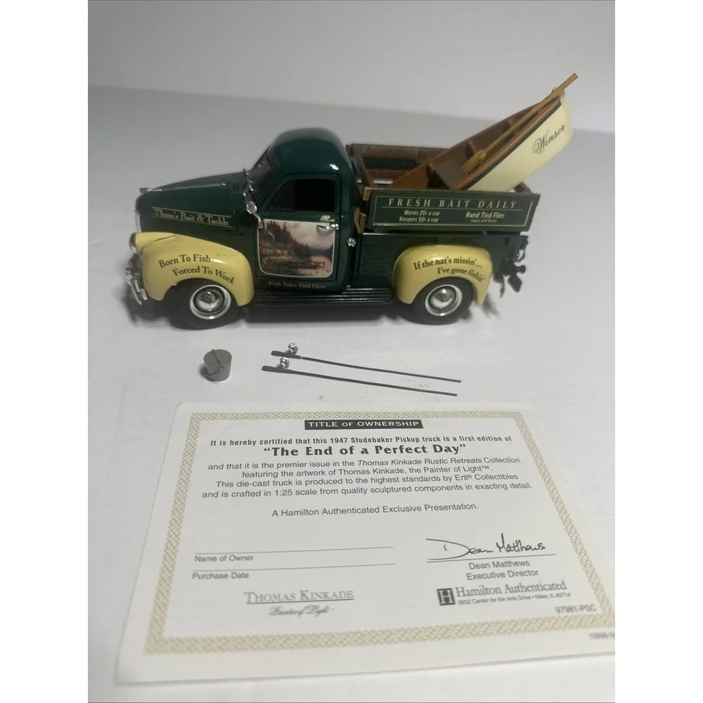 1947 Studebaker Pickup Truck & Fishing boat 1/25th Thomas Kinkade Collection COA